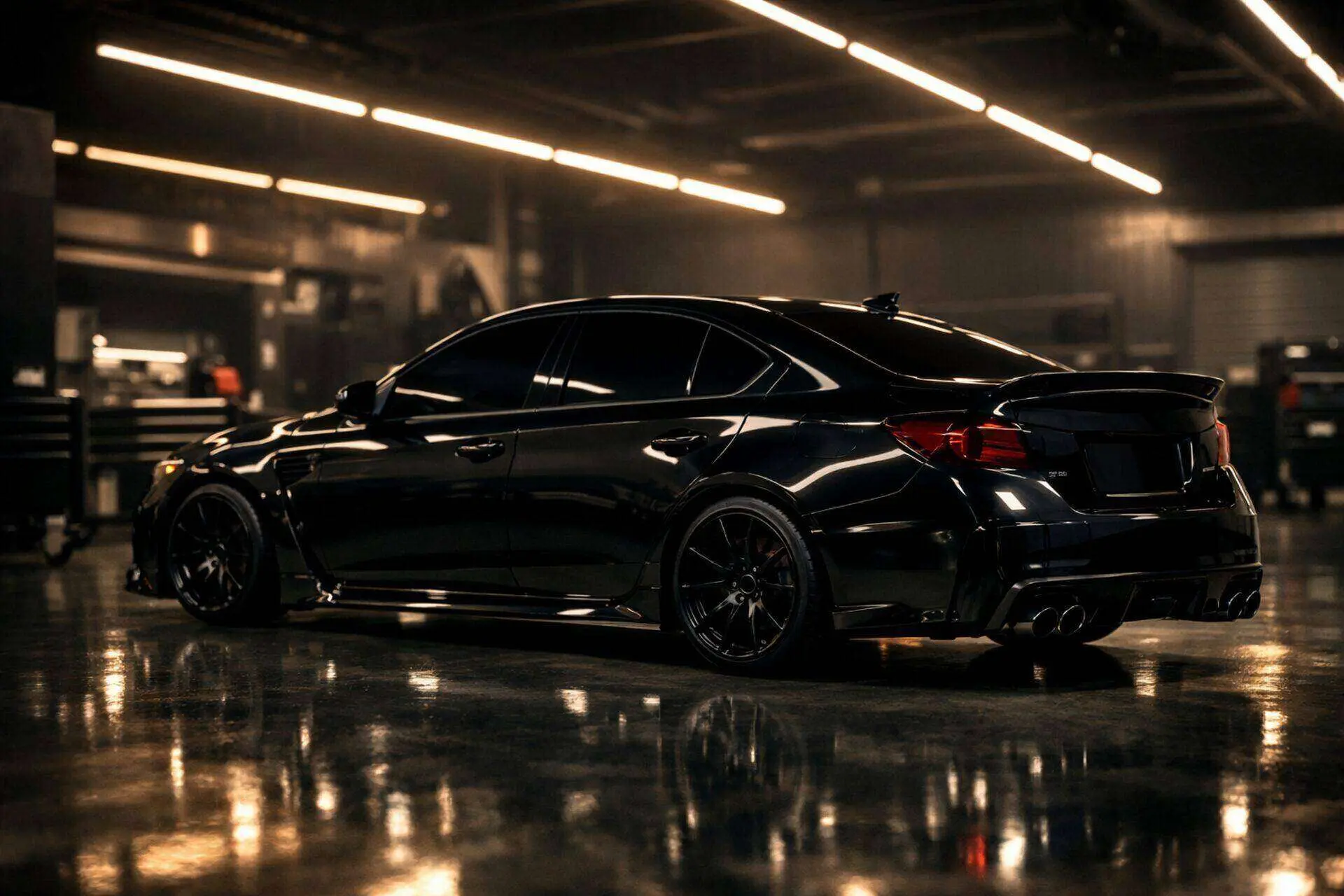 Perfectly tinted car in a modern workshop
